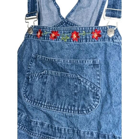 NEW WITH TAGS WOMEN DENIM & CO Y2K Embroidered floral details Denim Overalls Dun - Picture 6 of 13